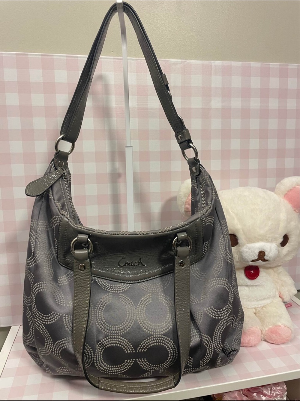 Coach Metallic Gray Signature Circle Shoulder Bag - Picture 10 of 10